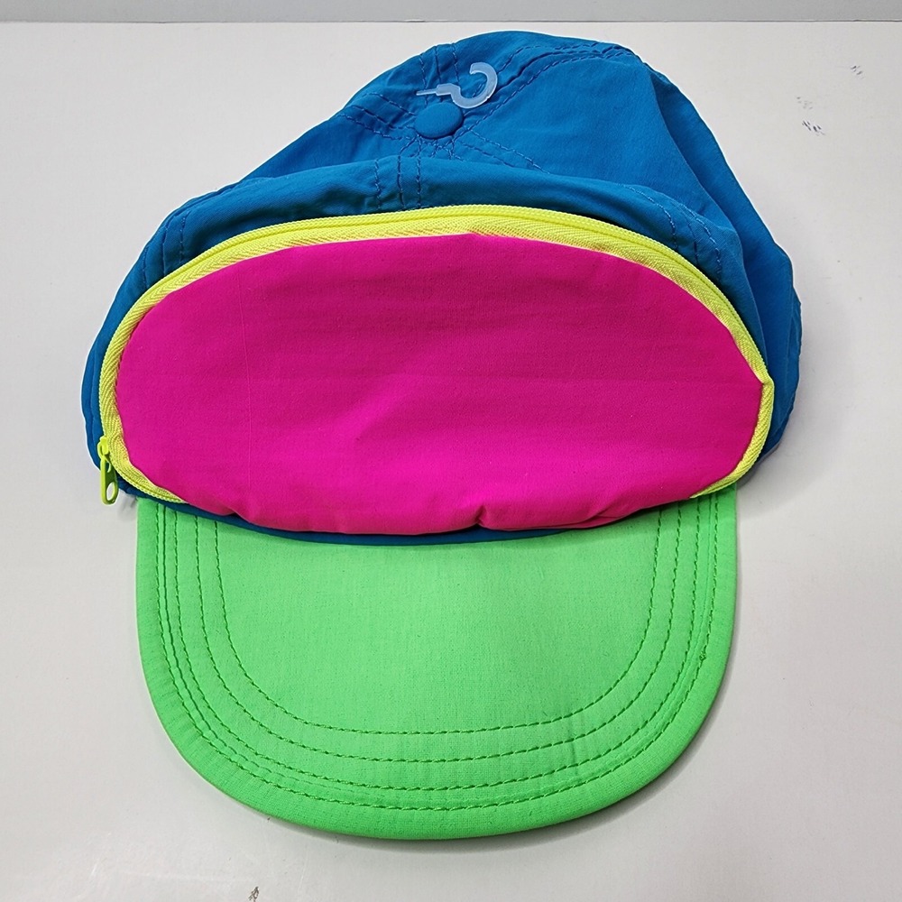 Vintage CAPSAC Multicolor Beach Cap w Zipper Pocket Adjustable Nylon New Neon